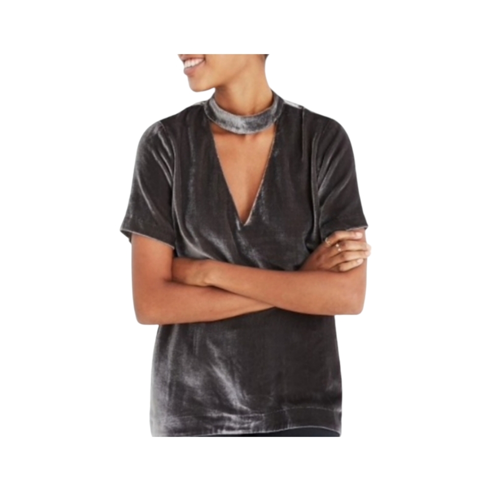 Madewell Velvet Choker Top Size Small Olive Green Grunge, Goth